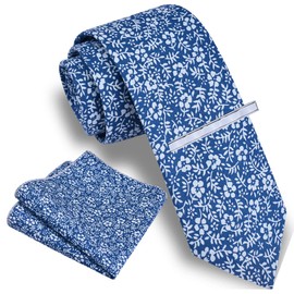 GUSLESON Fashion - Juego de corbata de algodón con estampado floral de 2.4 pulgadas (6 cm) + caja de regalo, Azul/Blanco, general