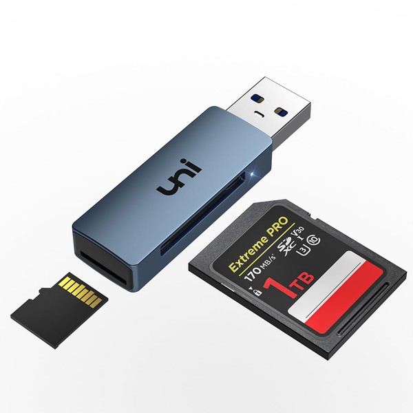 uni USB 3.0 SD/Micro SD Card Reader, USB SD/TF Memory Card Reader, External Card Reader, for SD, SDXC, SDHC, MMC, RS-MMC, Micro SDXC, Micro SD, Micro SDHC Card etc - Blue