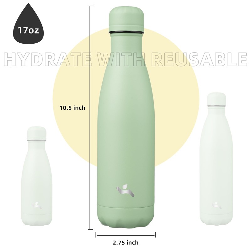 Konokyo Insulated Water Bottles,17 oz Double Wall Stainless Steel Vacumm