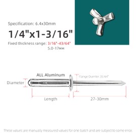 40pcs Trifold Rivets,Silver Aluminum Alloy Folding Blind Rivets,Tri-fold Exploding Pop Rivets for Soft or Plastic Materials,Tri Grip Rivets.1/4"x1-3/16"(6.4x30MM)