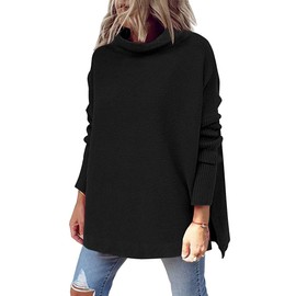 LILLUSORY Women's Mock Turtleneck Sweater Oversized Long Sleeve Casual Knit Pullover Tunic Tops Wear with Leggings Black S