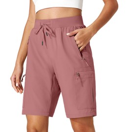 Ksmien Women's Hiking Cargo Shorts Quick Dry Lightweight Summer Shorts with Zipper Pockets for Travel Golf Camping Dusty Pink
