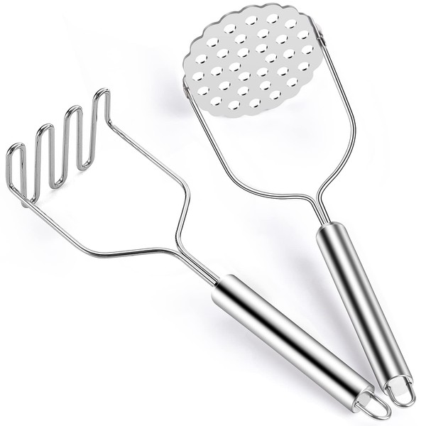 Potato Masher, Sopito 2PCS Stainless Steel Potato Ricer Masher for Potatoes with Firm Grip for Smooth Cream Mashed Potatoes Puree, Vegetable, Fruit, Baby Food