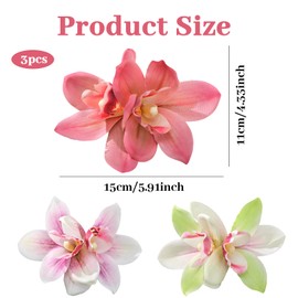 3 Pcs Hawaiian Flower Hair Clips, Orchid Hair Clips for Women, Bohemian Flower Hair Clip for Wedding, Bridal Bouquets, Beach Parties and Special Occasions