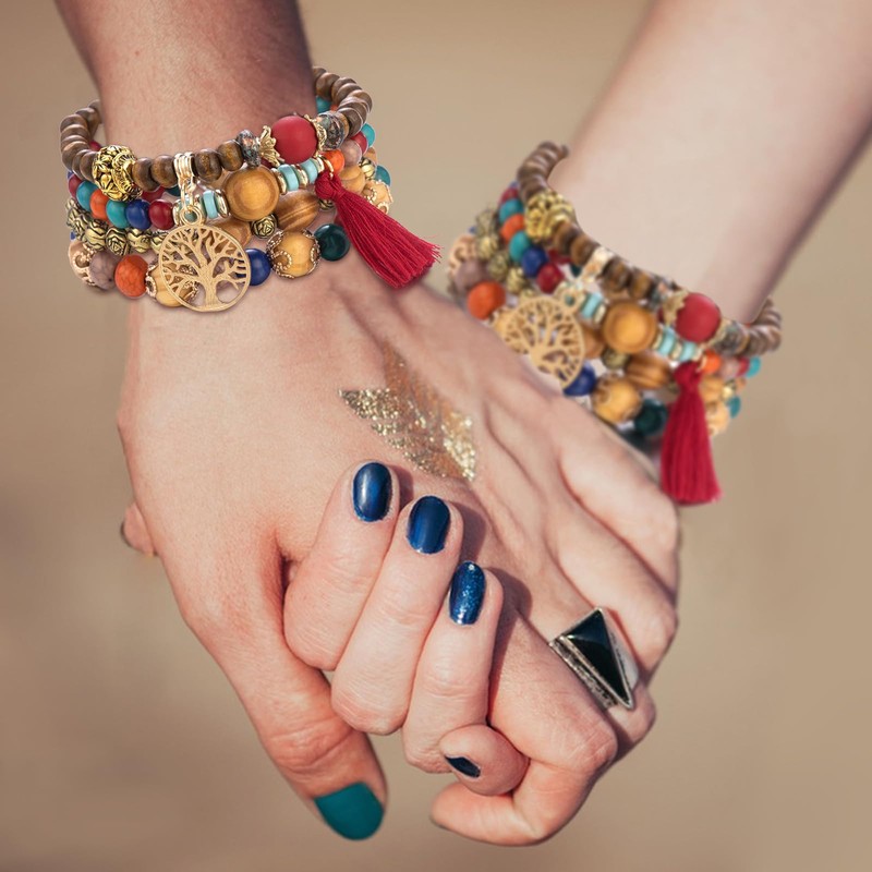 Sternstunde Pack of 4 Boho Bracelets Women, Chakra Bracelet for