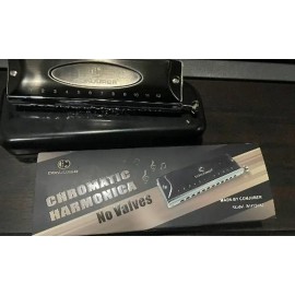 CONJURER Chromatic Harmonica Valveless 12 Hole Stainless Steel Mouth Organ Black Beginner