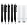5 Creative Black Pens and 12 Refills, Thick Ballpoint Pens,