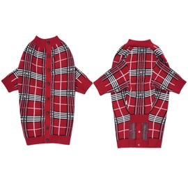 LovinPet Large Dog Sweater - Classic British Plaid Red Windproof Knit Sweater, Cozy Two-Legged Design for Medium & Large Dogs, Warm Vest for Cold Weather,XXXL