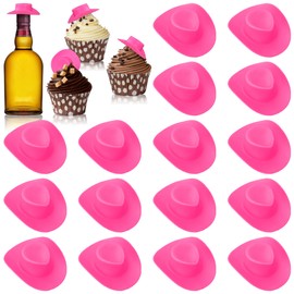 Yuronam 30 Pcs Plastic Mini Western Cowboy Cowgirl Hats Miniature Doll Hats for Party Decoration (Pink)