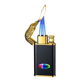 Magic Dual Flame Crocodile Lighter, 2 Jet Flame Torch Lighter, Creative Windproof Croc Torch Lighter, Cool Windprood Butane Lighter, Refillable Butane Lighter for Outdoor Indoor