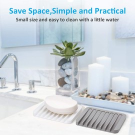 2PCS Mcyye Grey Soap Holders, Premium Silicone Bamboo Soap Dish, Self Draining Soap Dishes Saver for Shower, Bar Soap, Bathroom, Kitchen Sink, Bath tub, Sponge, Easy Clean, Extend Soap Life