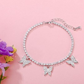 Schmetterling Tennis Armband für Damen, Rose Gold und Silber plattiert Kette verstellbares Handgelenk Armband mit Cubic Zirkonia Kristall