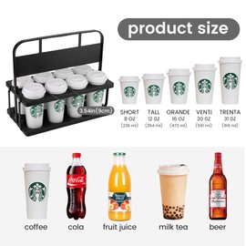 Reusable Drink Carrier with Handle for Doordash, Eats, Grubhub, Portable 8 Cup/Coffee Holder Accessories for Delivery, Foldable Drinks Caddy with Tray, Car Durable Plastic Festive Bottle, Vacation
