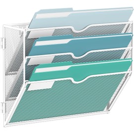 SUPTIDY 3-Tier Wall File Mesh Hanging File Organizer Assembly Required Hanging Files for Papers Folders Magazines Wall Organizer for Clipboard White