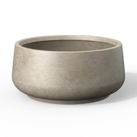 Kante 16.1" Dia Round Curvy Concrete Planter, Large Plant Pots with Drainage Hole and Rubber Plug for Indoor Outdoor Plants, Flower Pot for Home Garden Patio Porch, Weathered Concrete