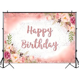 DSAQEFS45E Rose Gold Birthday Backdrop for Girls Women Happy Birthday Party Photography Background Blush Pink Rose Gold Glitters Confetti Bday Decoration Photoshoot Banner (7x5ft)