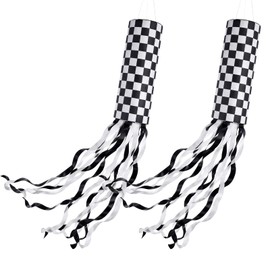 Tingjoo 2 Pcs 51inch Checkered Windsock Flag Black and White Racing Flag Car Race Flags Wind Sock Door Hanger for Outdoor Yard Garden Birthday Party Decoration