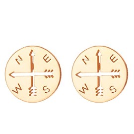 Minimalist Compass Disc Stud Earrings Stainless Steel Nautical Sailor Wanderers Cartilage Tragus Tiny Small Studs Earring Fashion Jewelry Gifts for Women Men (Rose Gold)
