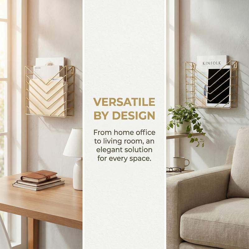 ZAYHENYOO Modern Wall Mounted Magzine Rack,Gold Wall Mount File Organizer,
