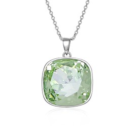 AOBOCO Cushion Cut Square Crystal Necklace Embellished with Crystals from Austria, Hypoallergenic Sterling Silver Pendant Necklace, Fine Anniversary Birthday Jewelry Gifts for Women (Light green)