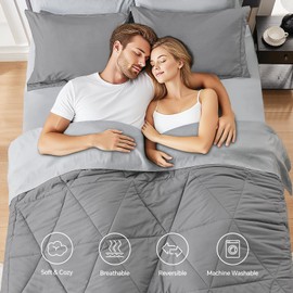 BEDELITE Full Comforter Set 7 Pieces Bed in A Bag - Soft Microfiber Reversible Grey Bed Set with Comforters, Sheets, Pillowcases & Shams, Cozy Luxury Bedding Sets for All Season