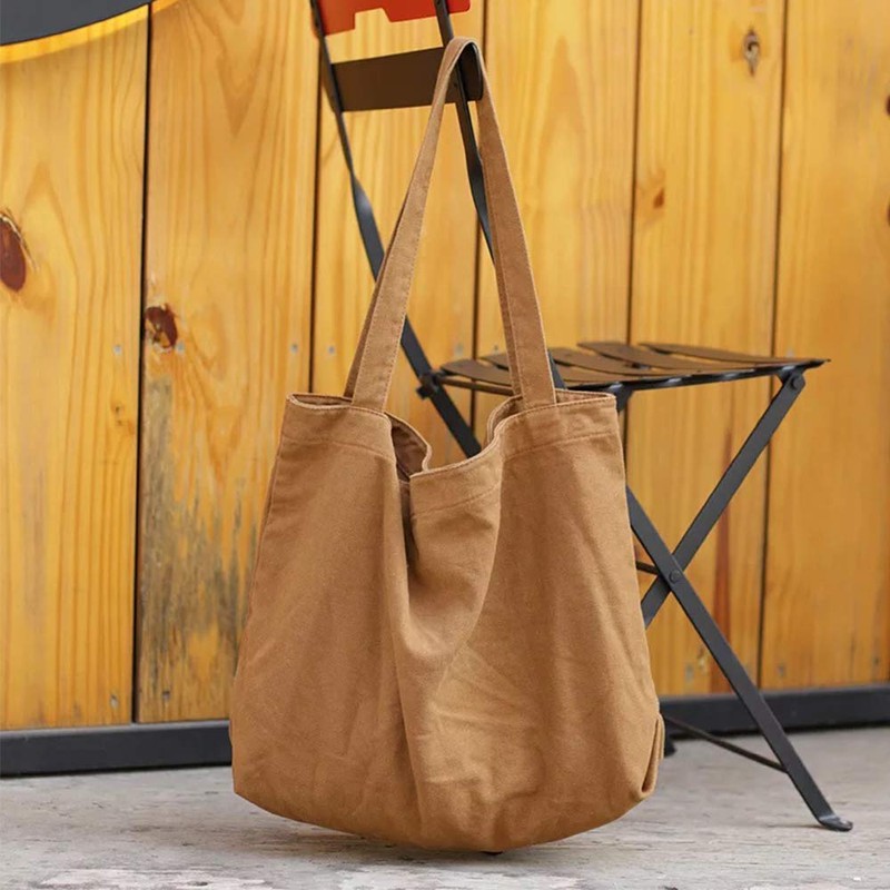 Volsha Canvas Tote Bag, A4 Large Capacity, Plain Shoulder Bag,