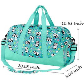 Choco Mocha Kids Duffle Bag Girls Panda Duffle Bag for Kids Girls Overnight Bag for Kids Duffel Bags Kids Weekender Bag for Girls ages 9-12 Sleepover Bag for Girls Kids Gym Travel Bag 6-8 Gift Blue