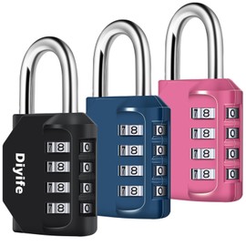 Diyife Pack of 3 Padlock Combination Lock, 4 Digit Lock with Combination Code, Padlock Zinc Alloy, Padlock for Locker, Gym, Garden Fences, Black, Dark Blue, Pink