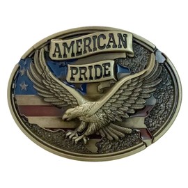 LKKLUYIC Western Cowboy Belt Buckle for Men Patriotic American Flag with Eagle Belt Buckle Gold