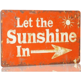 Vintage Look Let The Sunshine In Metal Sign, Inspirational & Positive Quotes Plaque Decor For Kitchen Cafe Bar Office Garen Entrance, Gift For Friends 8x12 Inch
