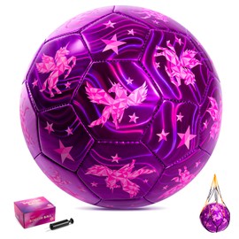 INPODAK Soccer Ball Size 4 for Kids with Pump, Mesh Bag and Gift Box, Pink Soccer Ball for Girls, Indoor Outdoor Sports Toy for Birthdays, Holidays and Practice