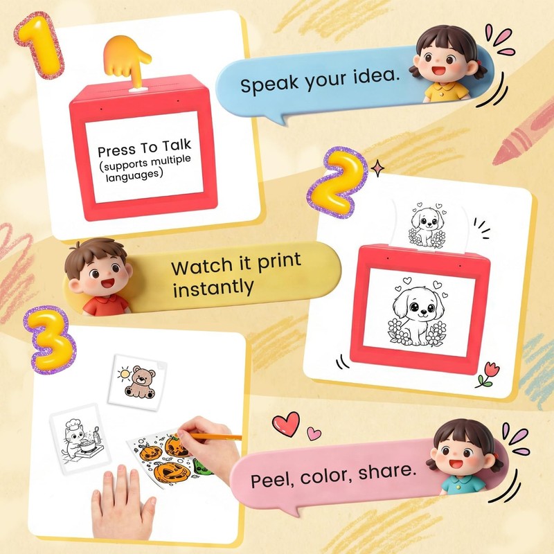 AI Voice Sticker Maker for Kids, Mini Inkless Thermal Printer,