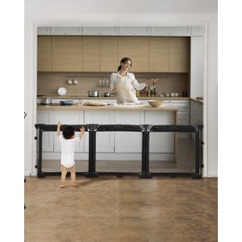 Patywaga Extra Wide Baby Gate Playpen with Heat-Resistant Mesh,3 Panel Foldable Baby Fence,Indoor/Outdoor Safety Barrier,Dog Playpen & Fireplace Gate