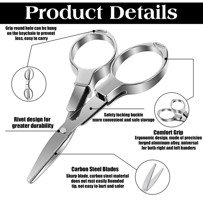 2 Pcs Silver Folding Scissors Stainless Steel Mini Scissors 8.3X