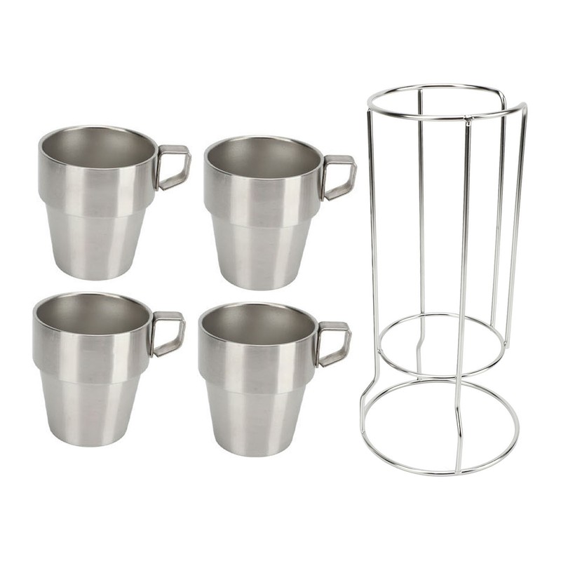 4PCS Camping Double Layer Cups Stainless Steel Food Grade Plastic