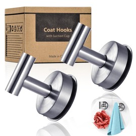 YOHOM Suction Cup Hooks for Shower Wall (2pcs) Bathrooms Towels Hook for Glass Door Heavy Duty Stainless Steel Vacuum Suction Hooks No Drill for Glass Doors, Window, Tile, Mirrors, Holds Up to 5lbs