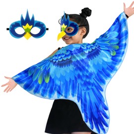 iROLEWIN Double-Sided Parrot-Bird-Wings-Costume for Kids Toddler Dress-up Clothes 3D Bird Mask Rio Jungle Party Gifts Toys