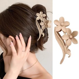 Hawaiian Flower Hair Clips Khaki Color Flower Claw Clips Non-slips Hair Claw Clips for Thick or Long Hair Beach Plumeria Hair Barrette Clips Summer Birthday Party Hair Accessories for Women 1Pcs