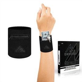 NEWZILL Wrist Wallet Wristband with Zipper - Cotton Sweatbands for Men & Women, Ideal for Sport, Running, Walking, Basketball, Football, Tennis, Hiking, Workout, and More Short Black