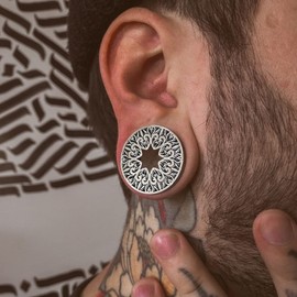 LADEMAYH Vintage Plugs Tunnels Gauges for Ears, Gold 0g 00g 1/2 9/16 5/8 3/4 7/8 1 inch Plugs Earrings for Men, Stainless Steel 316L Ear Stretching Gauges for Women Body Jewelry, 12mm=1/2",