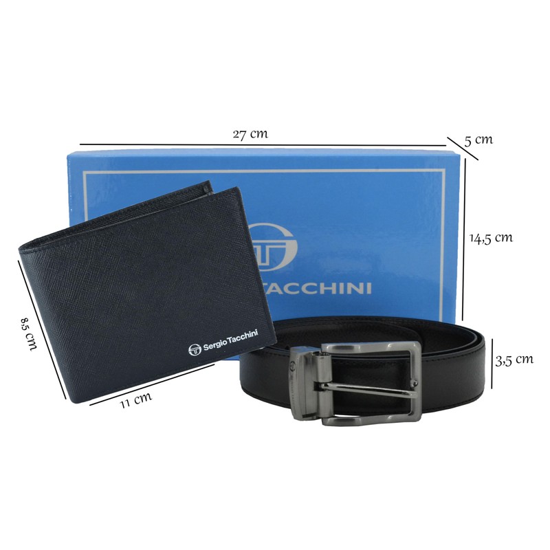 SERGIO TACCHINI Mens Gift Box Reversible Leather Belt and Wallet,
