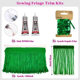 Yhsheen Green Fringe, 5 Yards X 4 Inch Fringe Trim with B7000 Glue, Tassels Trim for Crafts, Polyester Fibre Sewing Fringe Trim(Green)