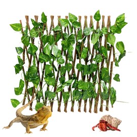 Acsist Reptile Hermit Crab Climbing Toys 15.75 in Evergreen Leaves Expandable Retractable Plastic Simulation Trellis Hedge Fence Aquarium Tank Decoration with Suction Cups Cage Habitat Accessories
