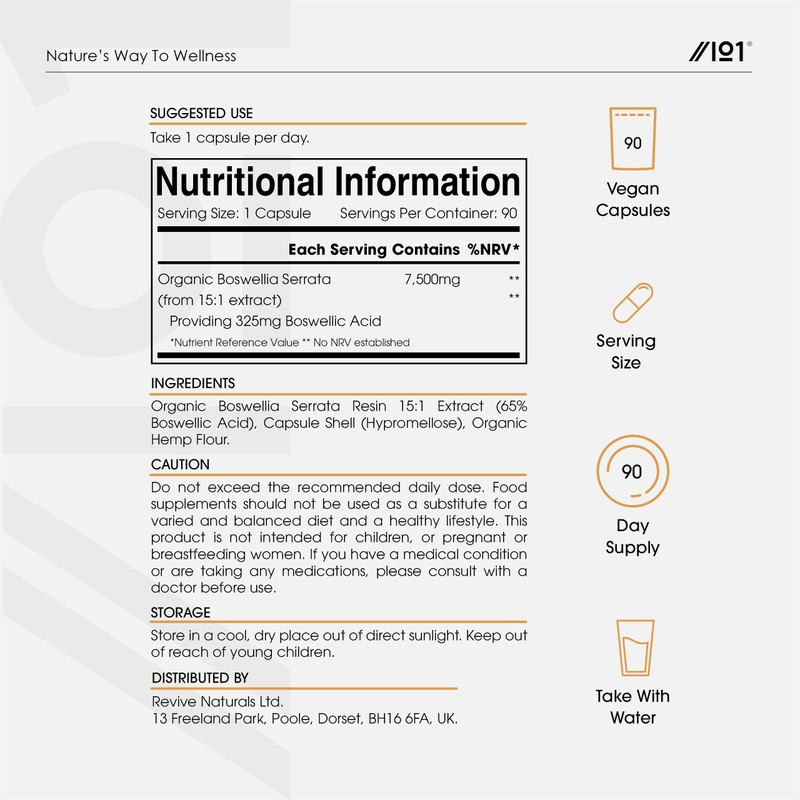 Organic Boswellia Serrata Extract 7500mg - Standardised 65% Boswellic Acid