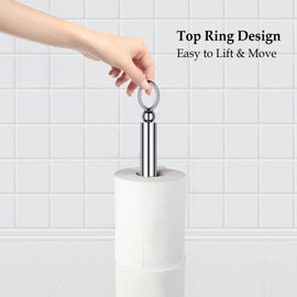 ROLABAM Toilet Paper Holder Stand with Reserve Function, Free Standing Toilet Paper Holder for Bathroom, Space Toilet 4 Rolls Toilet Paper Storage 22.5" Height (2 Pack, Chrome)