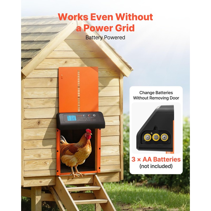 VEVOR Automatic Chicken Coop Door, Battery Powered Chicken Coop Door