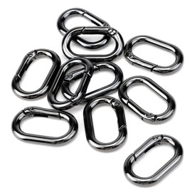 Tighall 10 PCS Black Oval Carabiner Metal Spring Key Ring, Spring Keyring Buckle for Key, Bag