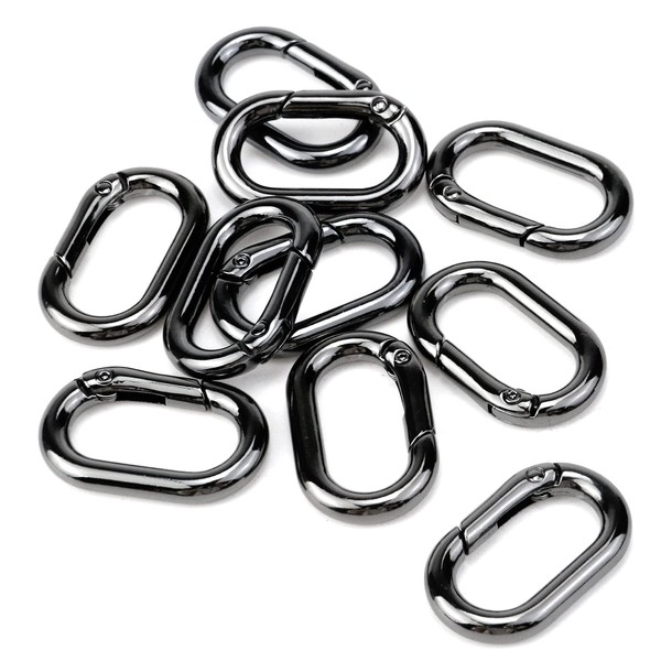 Tighall 10 PCS Black Oval Carabiner Metal Spring Key Ring,