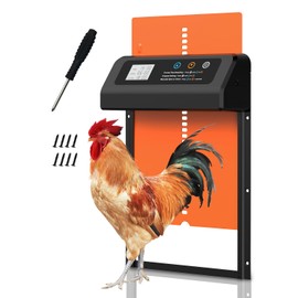 Automatic Chicken Coop Door, Aluminum Automatic Chicken Door with Anti-Pinch Feature, Timer and LCD Display (Black-Orange)