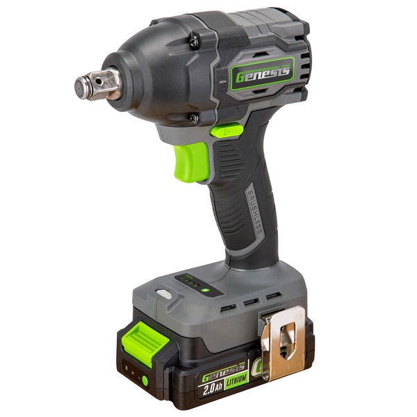 Genesis G20MAX 20V Brushless 3-Speed 1/2" Impact Wrench with Battery,